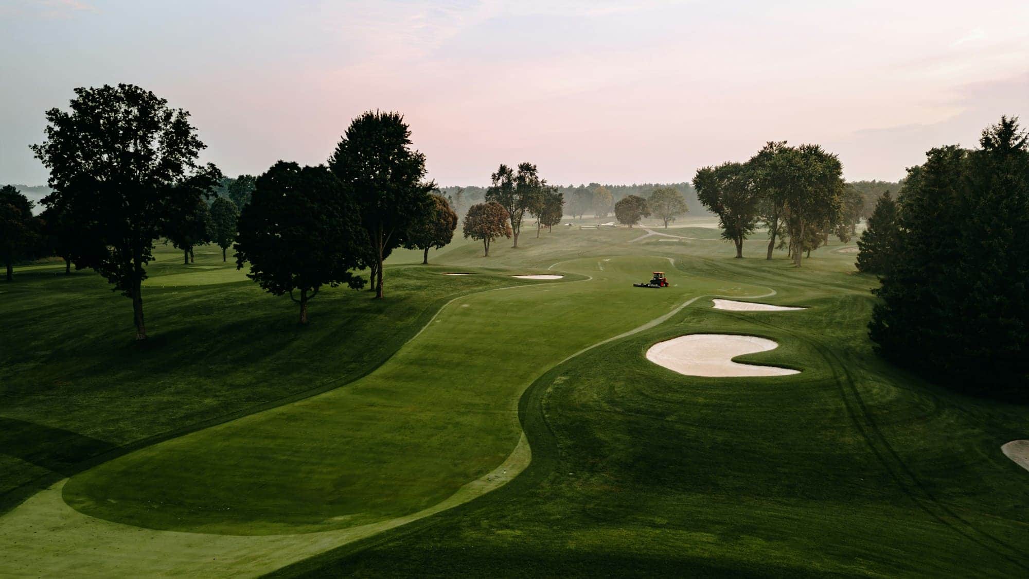 Fairway and bunkers at dawn on a golf course