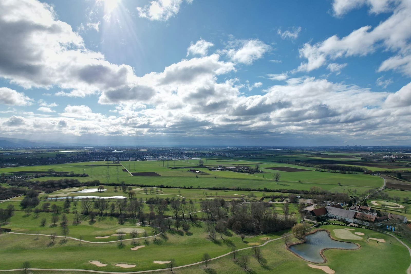Aerial of a green golf course